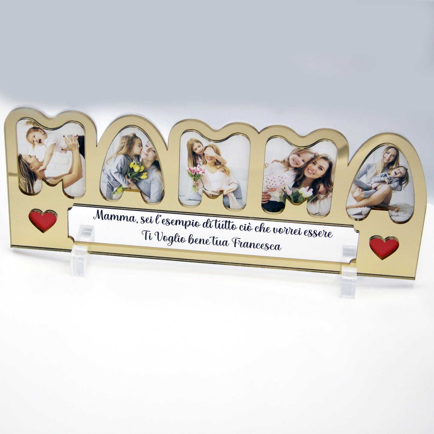 PVGRAFIKWEB Targa in plexiglass Mamma con 5 foto e dedica | SPEDIZIONE GRATUITA | Oro