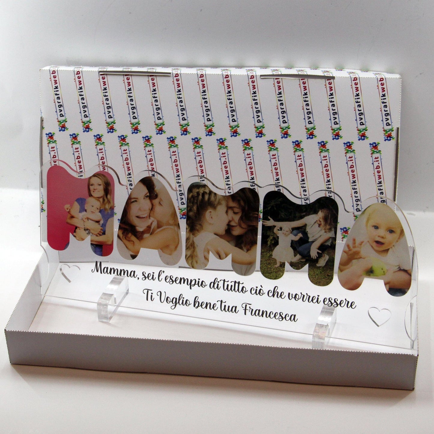 PVGRAFIKWEB Targa in plexiglass Mamma con 5 foto e dedica | SPEDIZIONE GRATUITA | Trasparente