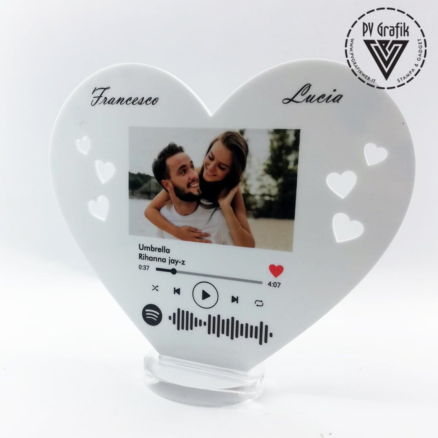 PVGRAFIKWEB Targa spotify cuore in plexiglass bianco | SPEDIZIONE GRATUITA