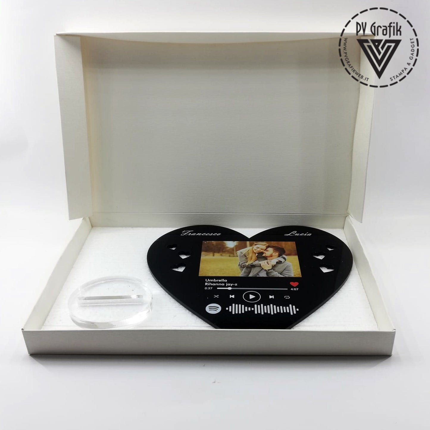 PVGRAFIKWEB Targa spotify cuore in plexiglass nero | SPEDIZIONE GRATUITA