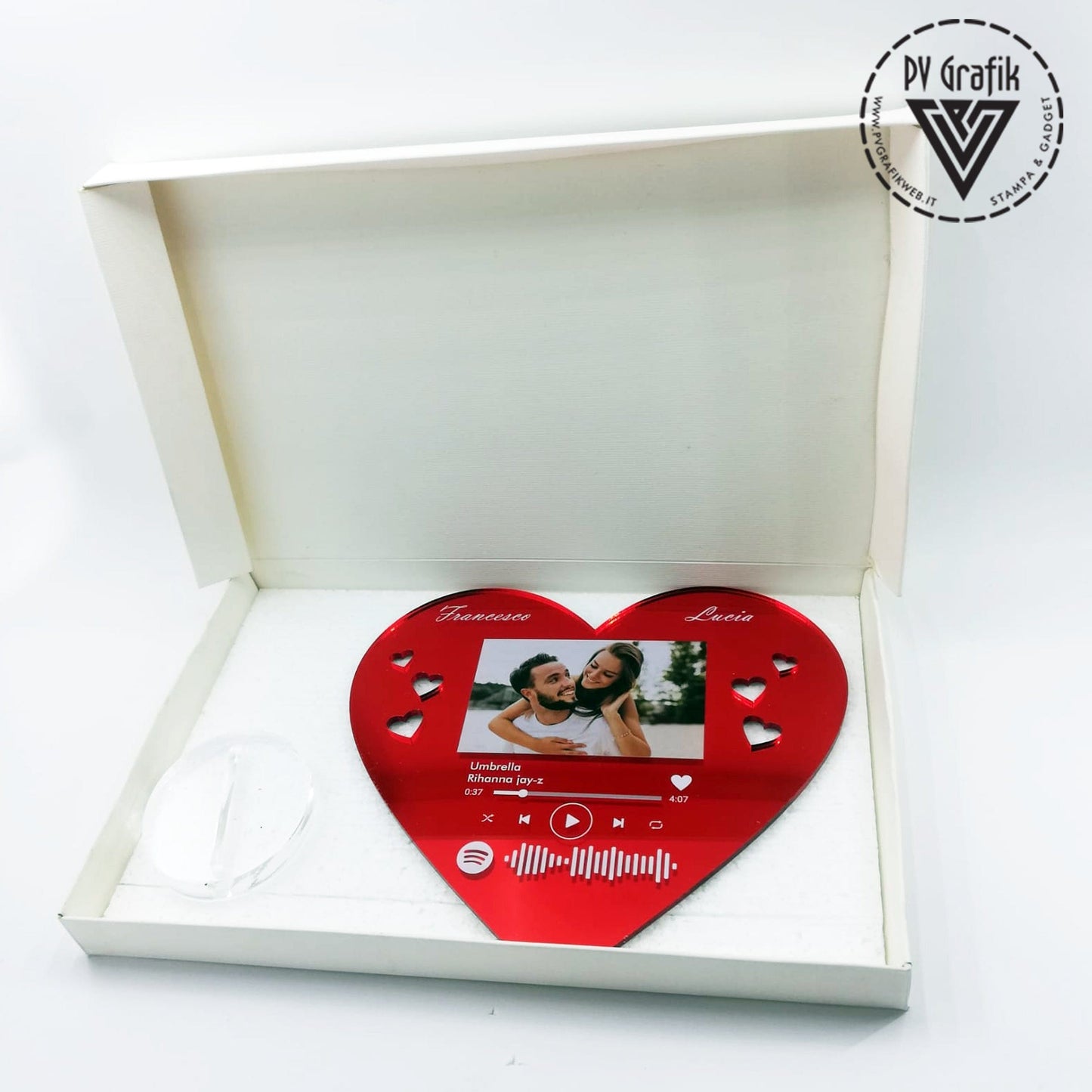 PVGRAFIKWEB Targa spotify cuore in plexiglass rosso specchiato | SPEDIZIONE GRATUITA