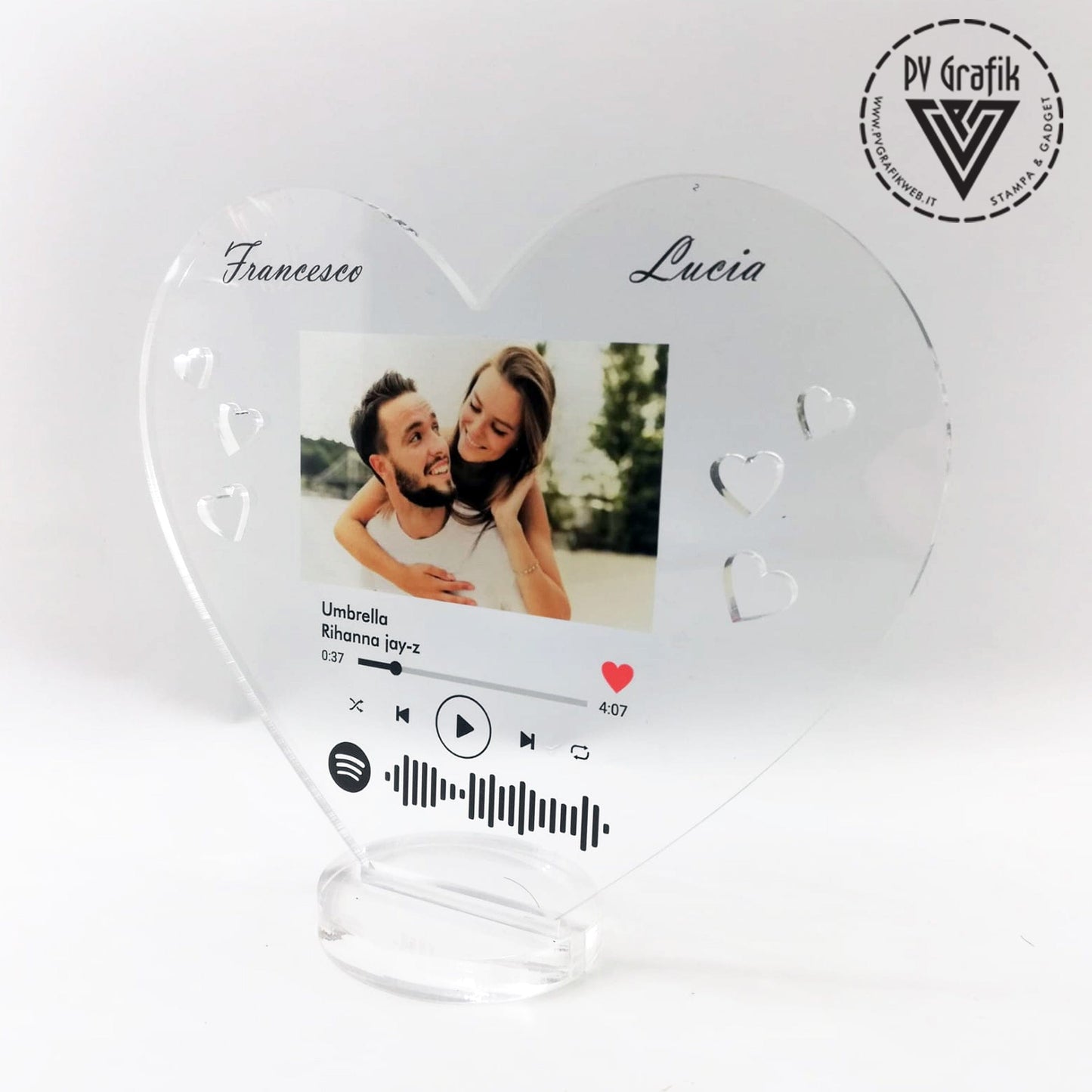 PVGRAFIKWEB Targa spotify cuore in plexiglass trasparente | SPEDIZIONE GRATUITA