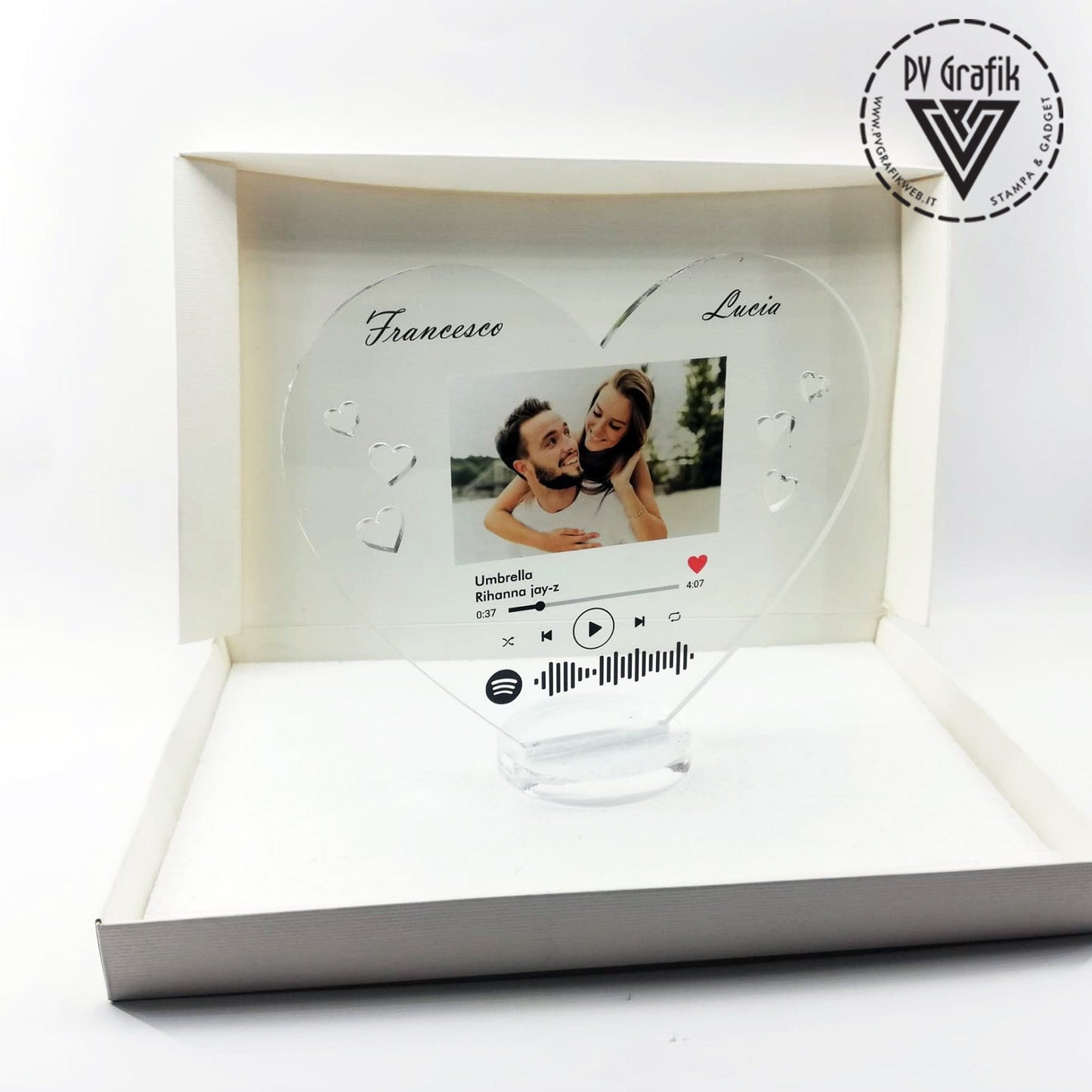 PVGRAFIKWEB Targa spotify cuore in plexiglass trasparente | SPEDIZIONE GRATUITA