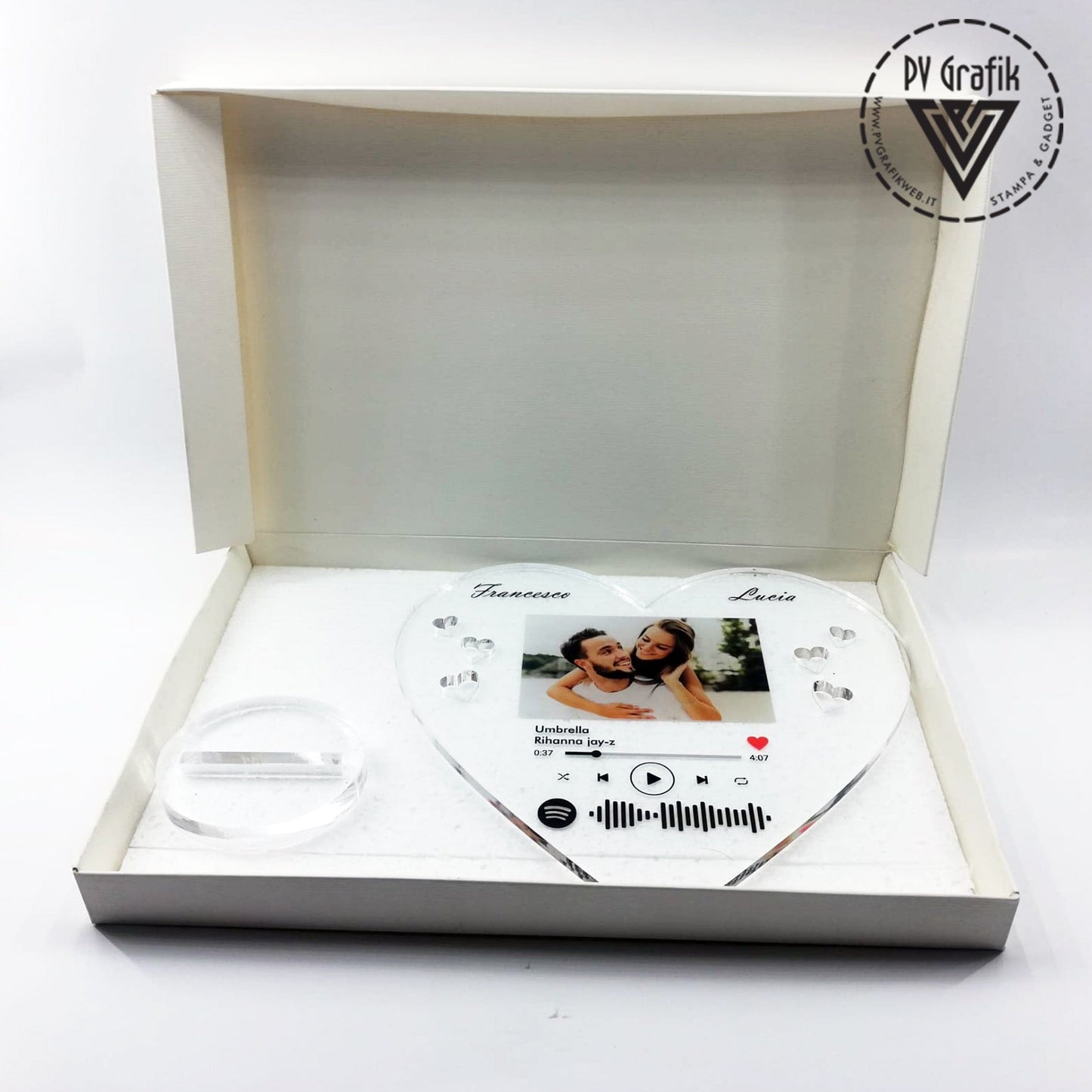 PVGRAFIKWEB Targa spotify cuore in plexiglass trasparente | SPEDIZIONE GRATUITA