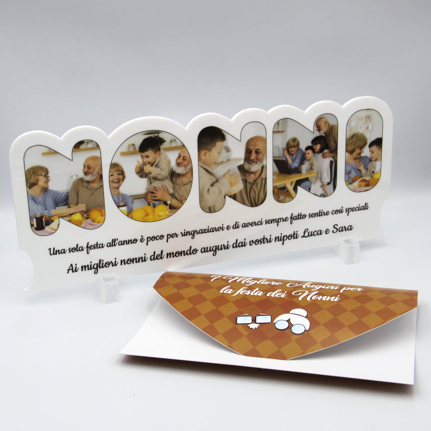 Regali Festa dei Nonni Quadro in Plexiglass con 5 foto 25x10 | Spedizione Gratuita | Nonni Bianco