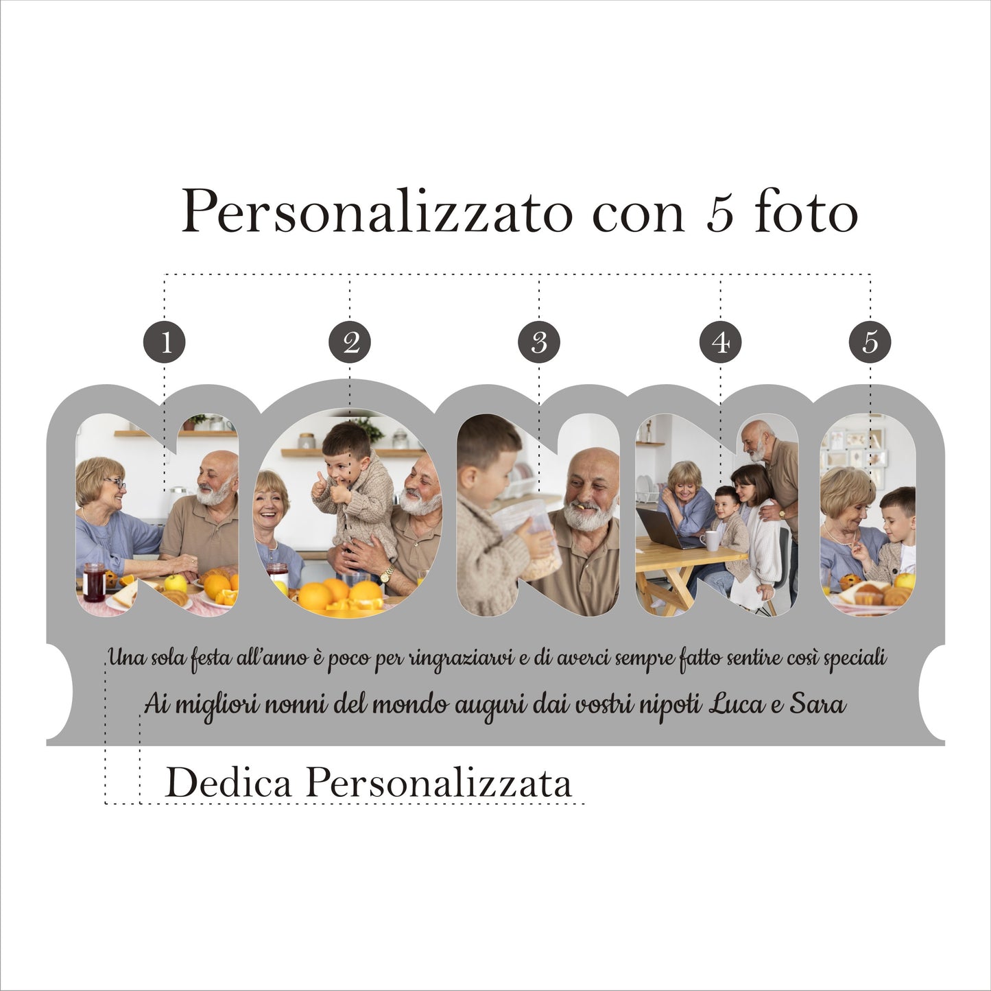 Regali Festa dei Nonni Quadro in Plexiglass con 5 foto 25x10 | Spedizione Gratuita | Nonni Bianco