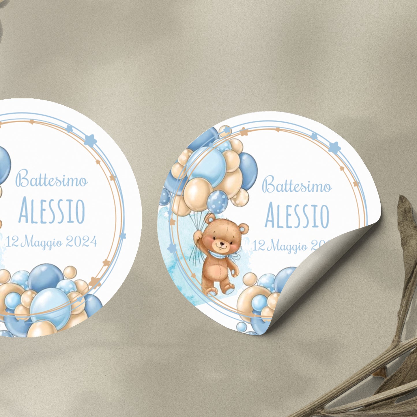 100 Tag Adesivi Personalizzati, Etichette Adesive per Battesimo e Nascita personalizzati Scegli la tua Misura e Personalizza (Modello 59)