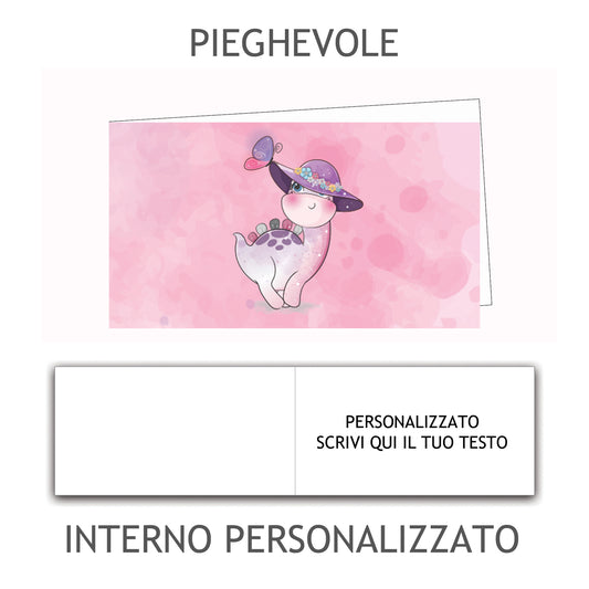 100 Bigliettini Bomboniera Pieghevole Personalizzato, Bigliettino Bomboniera Personalizzato con Nome e Data, tutto incluso, pronti per essere usati (Dinosauro 13)