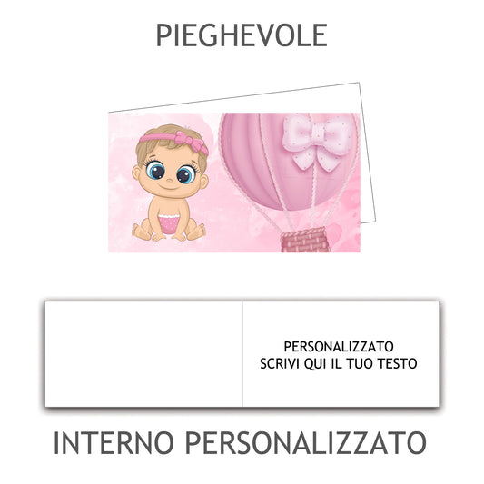 100 Bigliettini Bomboniera Pieghevole Personalizzato, Bigliettino Bomboniera Personalizzato con Nome e Data, tutto incluso, pronti per essere usati (Bimba 30)