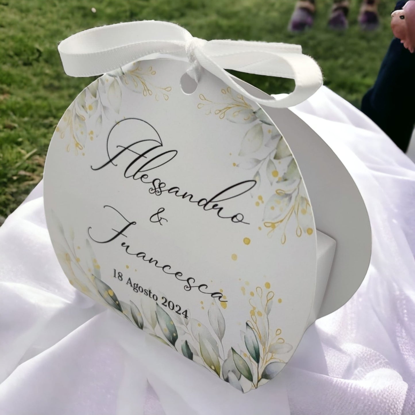 Pz 24+24 | Scatola Portaconfetti personalizzata con nome e data n. 24 scatole confetti + 24 Bigliettini Bomboniera, nastrino per chiusura incluso | Matrimonio 11