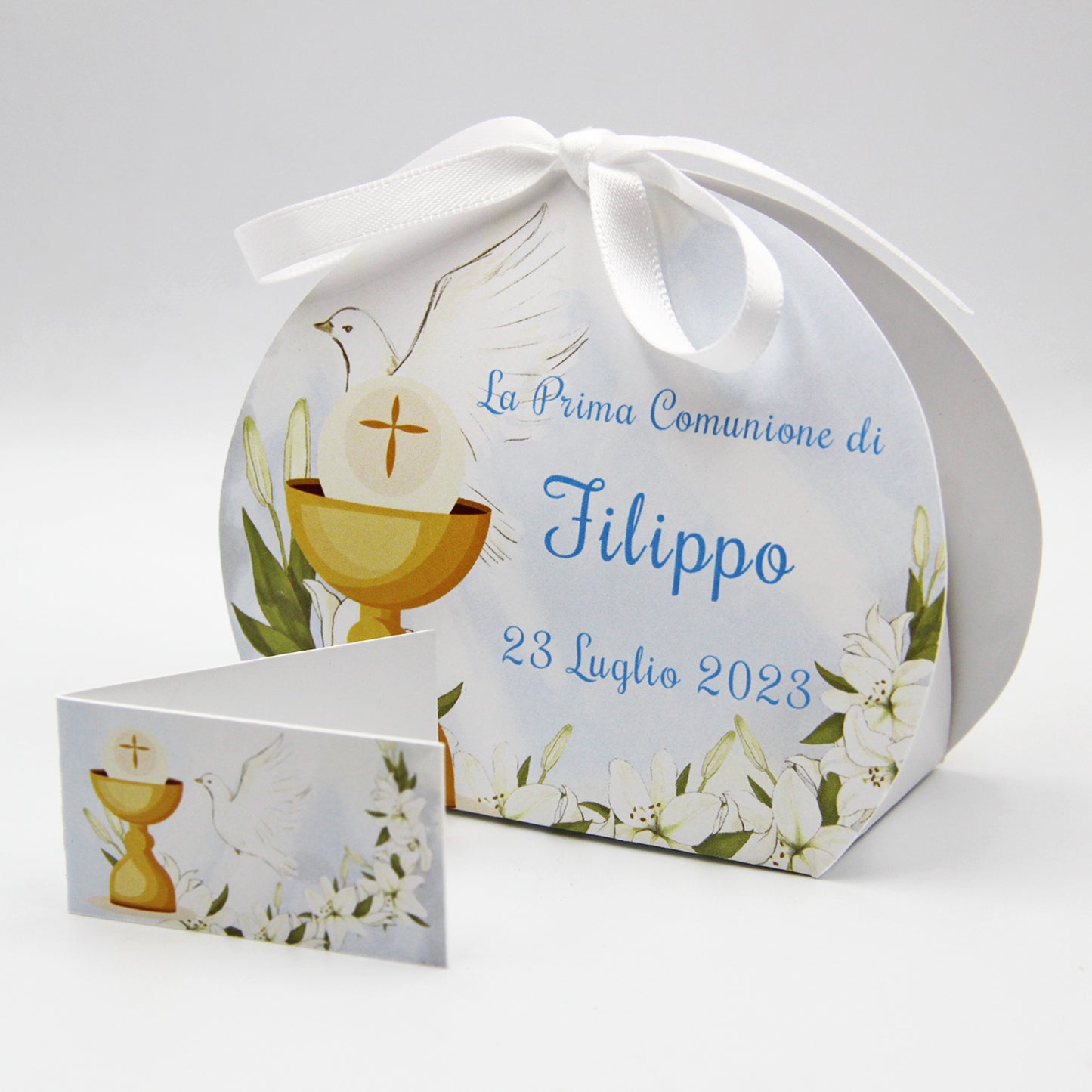 Scatoline di plastica con fascette prima comunione bambina, porta confetti comun Scatoline di plastica con fascette prima comunione bambina, porta confetti comun