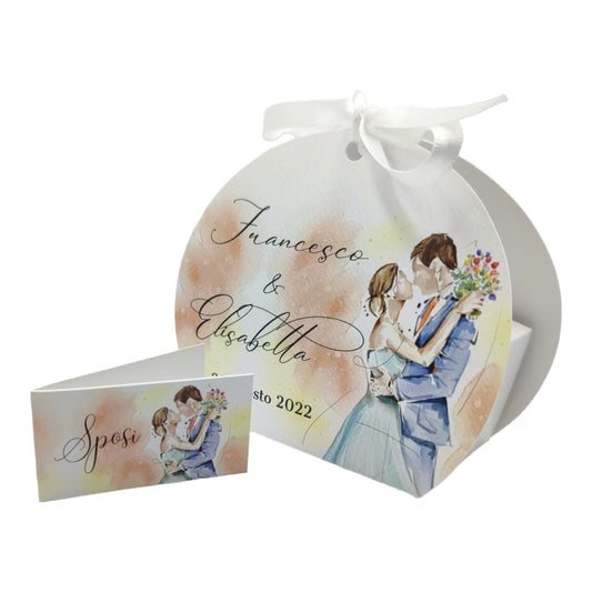 Pz 24+24 | Scatola Portaconfetti personalizzata con nome e data n. 24 scatole confetti + 24 Bigliettini Bomboniera, nastrino per chiusura incluso |Matrimonio 07