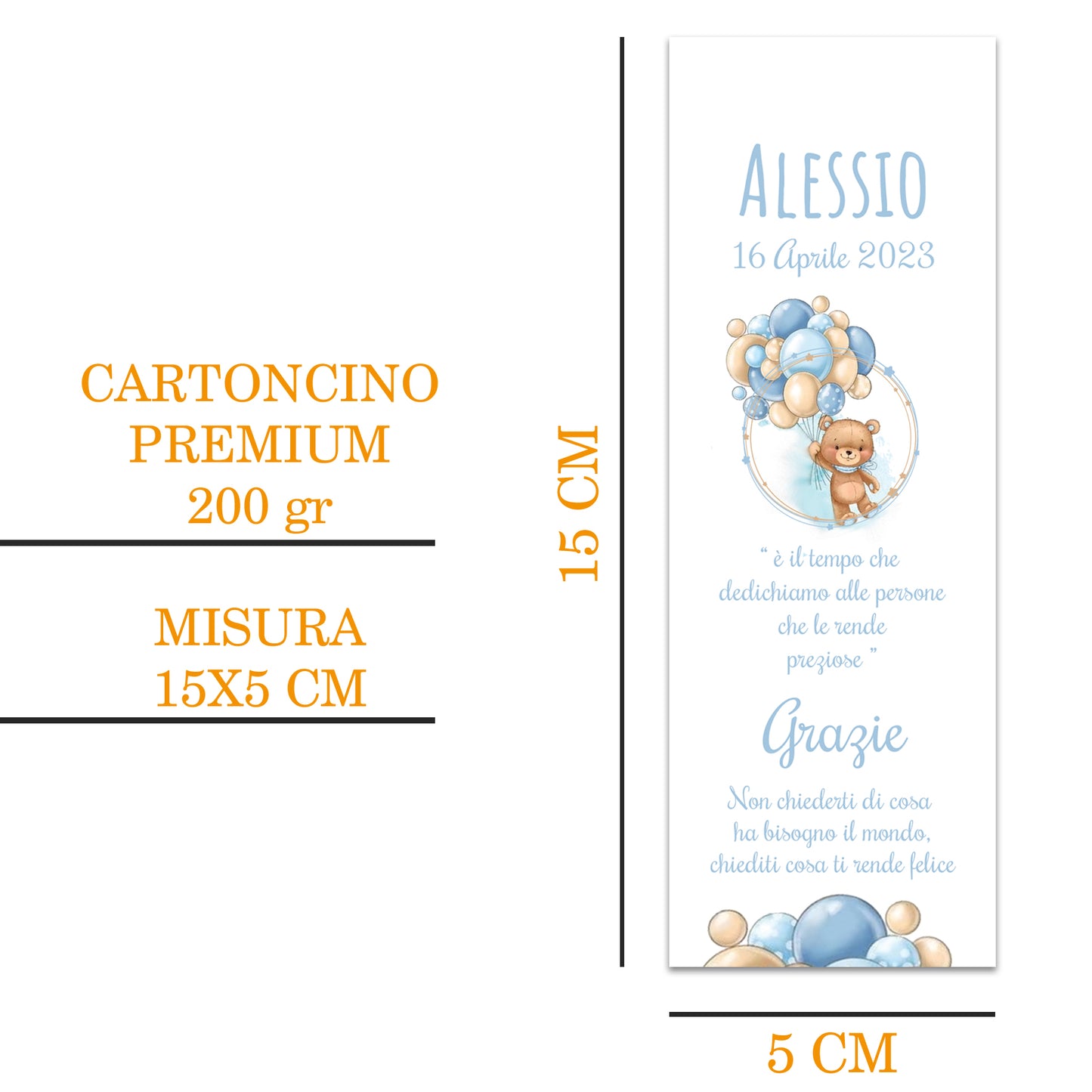 Segnaposto Battesimo Personalizzato in Cartoncino Martellato 15x5 | Modello 59
