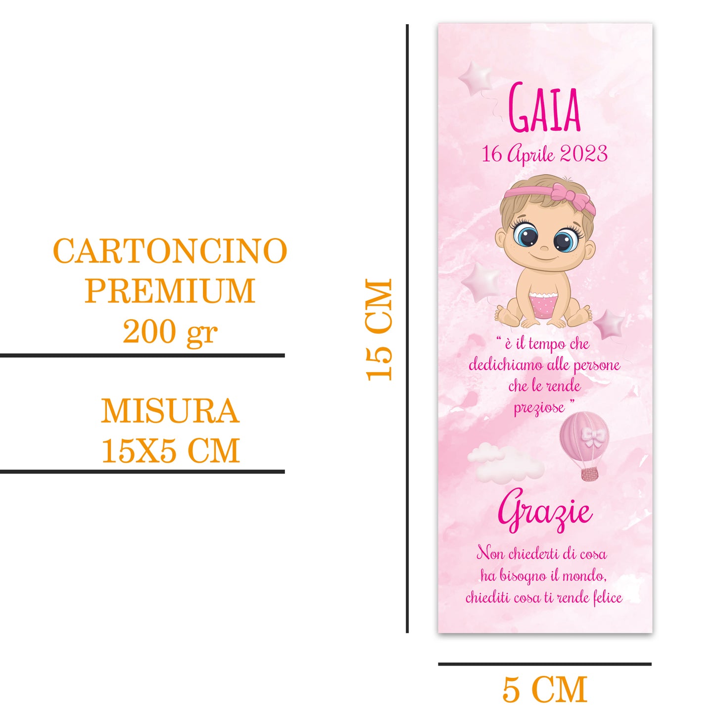 Segnaposto Battesimo Personalizzato in Cartoncino Martellato 15x5 | Bimba 30