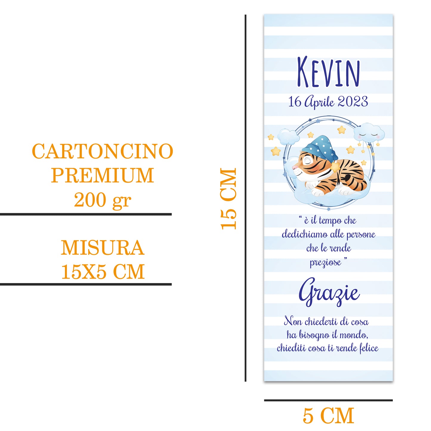 Segnaposto Battesimo Personalizzato in Cartoncino Martellato 15x5 | Modello 55