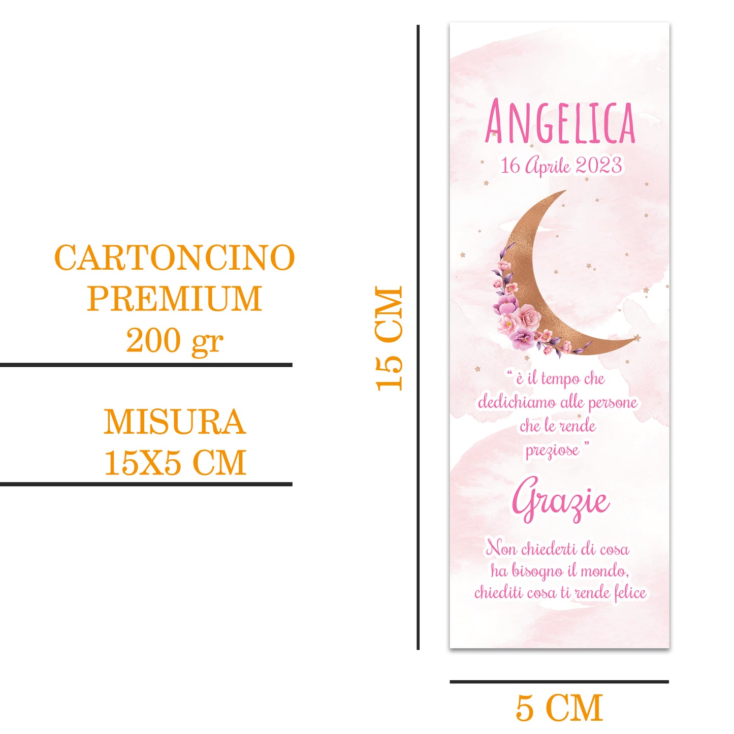 Segnaposto Battesimo Personalizzato in Cartoncino Martellato 15x5 | Bimba 73