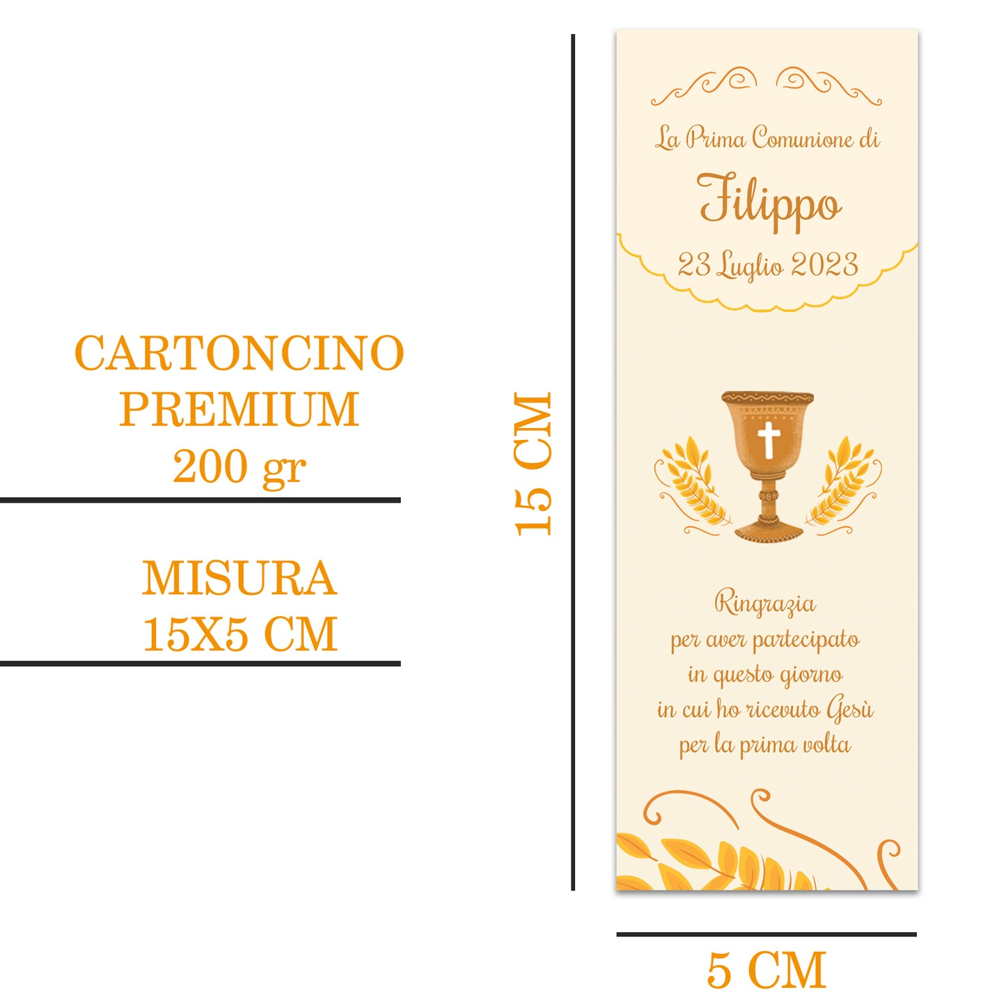 Segnaposto Prima Comunione Personalizzato in Cartoncino Martellato 15x5 | 06 C