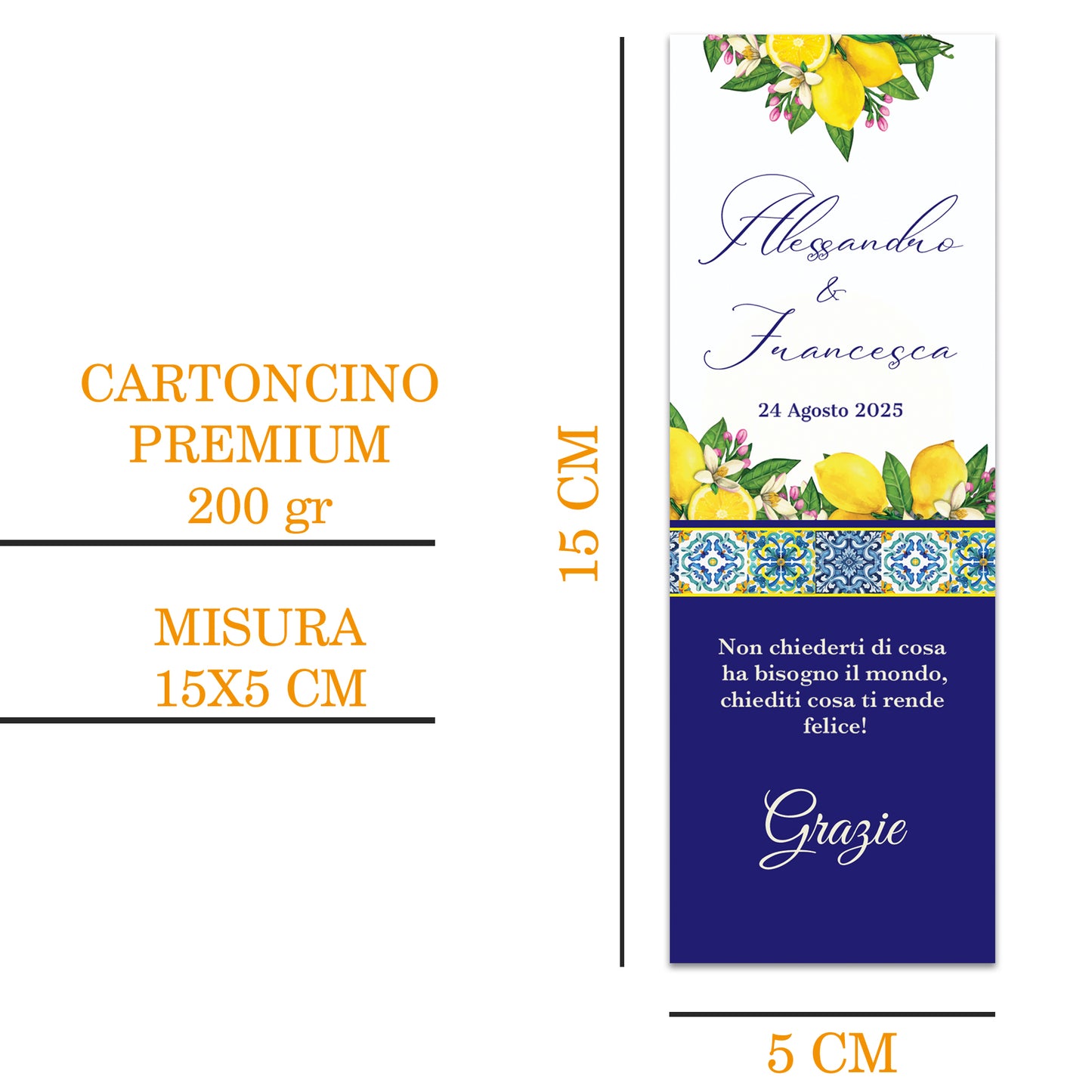 Segnaposto Matrimonio Personalizzato in Cartoncino Martellato 15x5 | Matrimonio 13