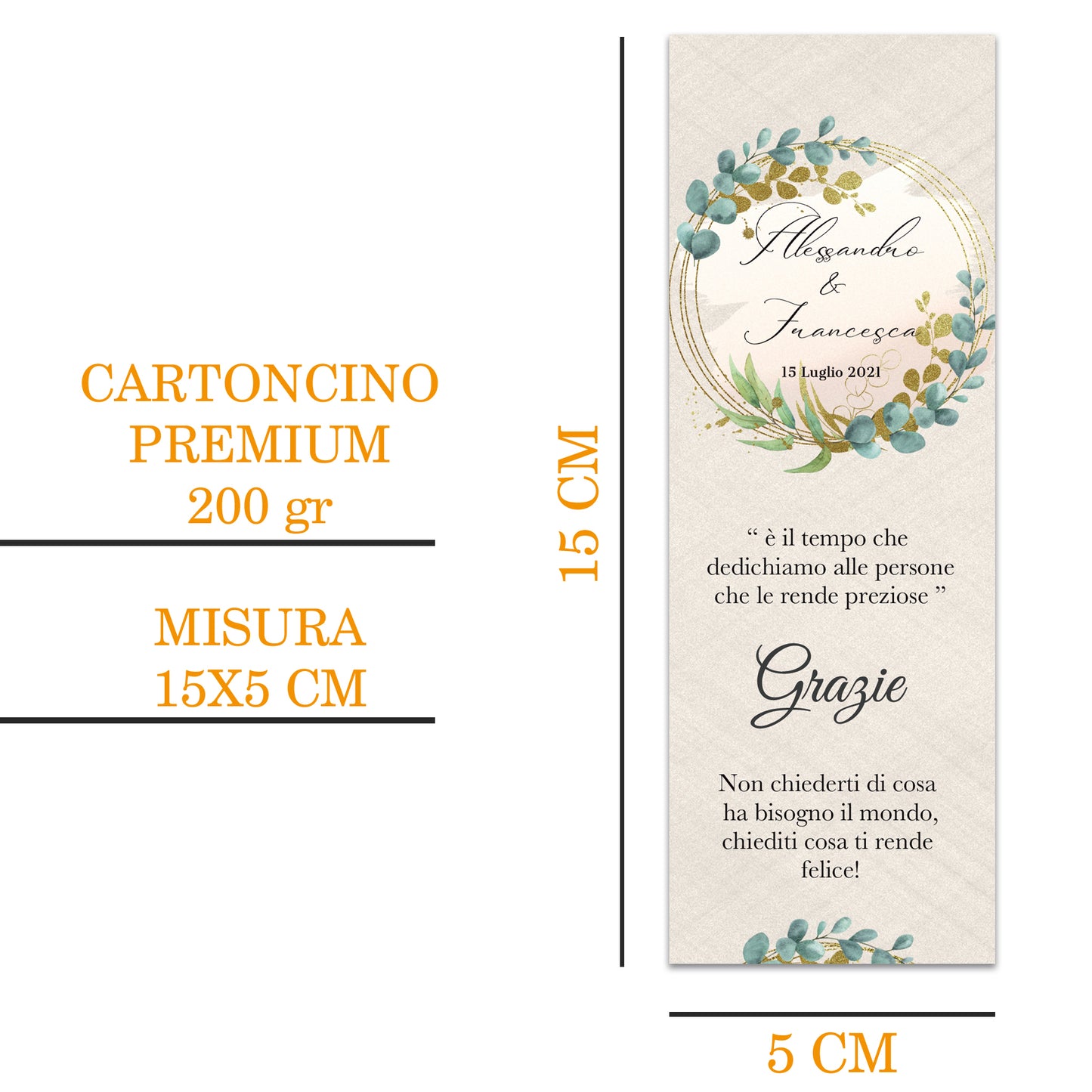 Segnaposto Matrimonio Personalizzato in Cartoncino Martellato 15x5 | Matrimonio 02