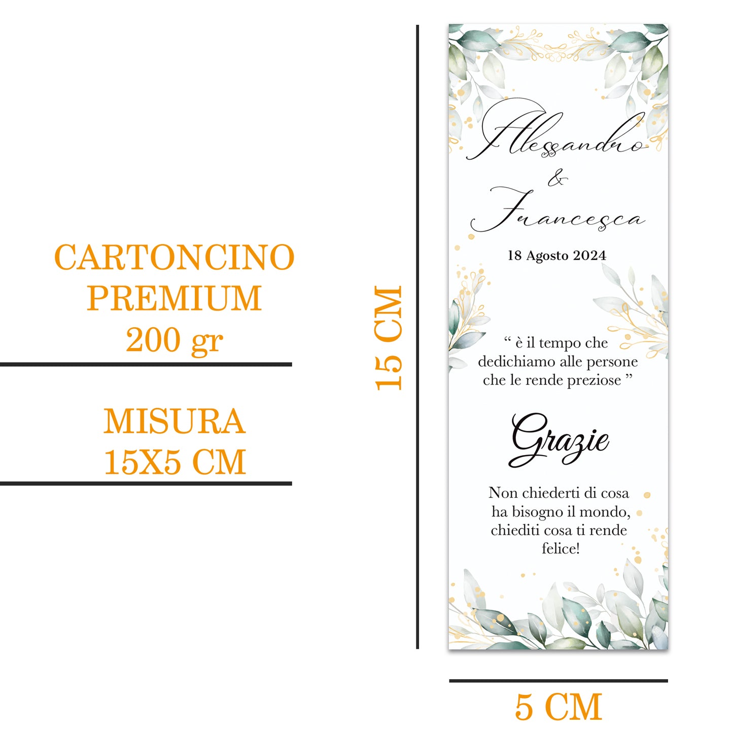 Segnaposto Matrimonio Personalizzato in Cartoncino Martellato 15x5 | Matrimonio 11