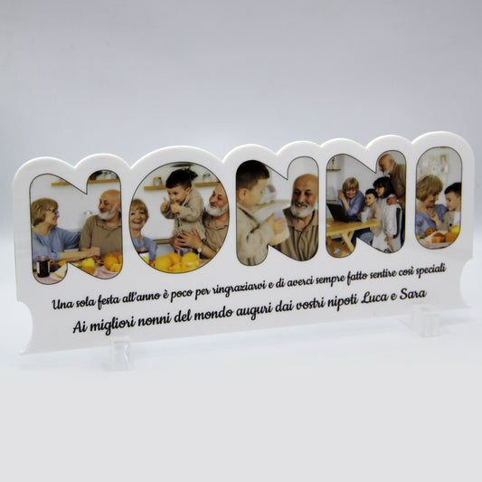 Regali Festa dei Nonni Quadro in Plexiglass con 5 foto 25x10 | Spedizione Gratuita | Nonni Bianco