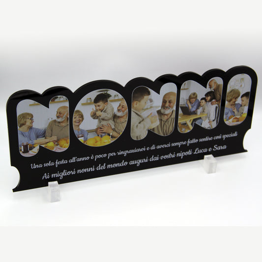 Regali Festa dei Nonni Quadro in Plexiglass con 5 foto 25x10 | Spedizione Gratuita | Nonni Nero