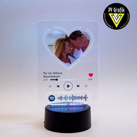PVGRAFIKWEB Lampada Spotify Personalizzata con foto e brano | forma cuore  fai un regalo e dedica una canzone