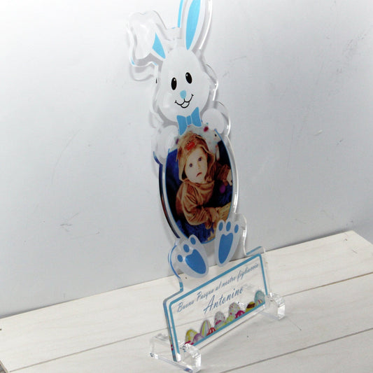 PVGRAFIKWEB Quadro in plexiglass Forma coniglio personalizzato con foto e dedica | trasparente/blu