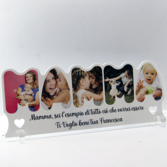 PVGRAFIKWEB Targa in plexiglass Mamma con 5 foto e dedica | SPEDIZIONE GRATUITA | Bianca