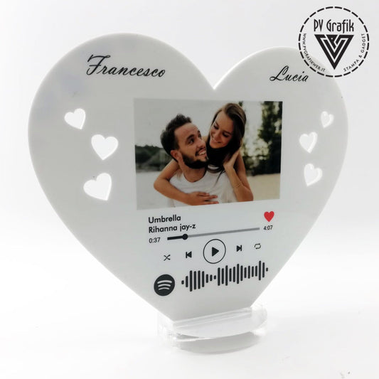 PVGRAFIKWEB Targa spotify cuore in plexiglass bianco | SPEDIZIONE GRATUITA
