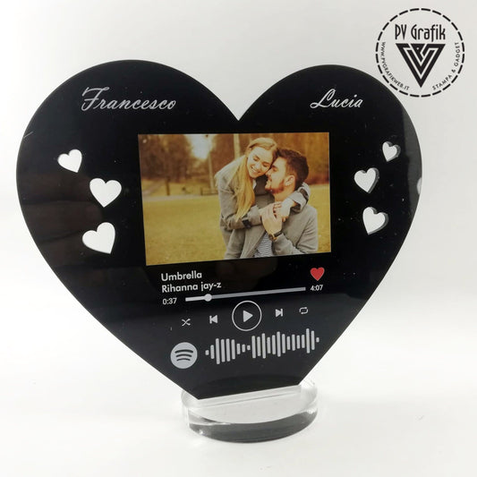 PVGRAFIKWEB Targa spotify cuore in plexiglass nero | SPEDIZIONE GRATUITA