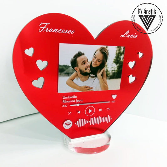 PVGRAFIKWEB Targa spotify cuore in plexiglass rosso specchiato | SPEDIZIONE GRATUITA