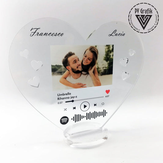 PVGRAFIKWEB Targa spotify cuore in plexiglass trasparente | SPEDIZIONE GRATUITA
