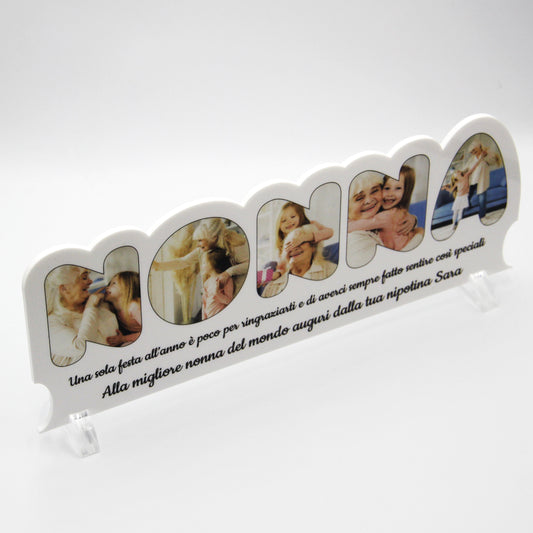 Regalo Festa dei Nonni Quadro in Plexiglass con 5 foto 25x10 | Spedizione Gratuita | Nonna Bianco