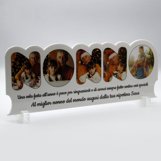 Regalo Festa dei Nonni Quadro in Plexiglass con 5 foto 25x10 | Spedizione Gratuita | Nonno Bianco