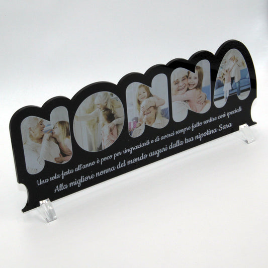 Regalo Festa dei Nonni Quadro in Plexiglass con 5 foto 25x10 | Spedizione Gratuita | Nonna Nero