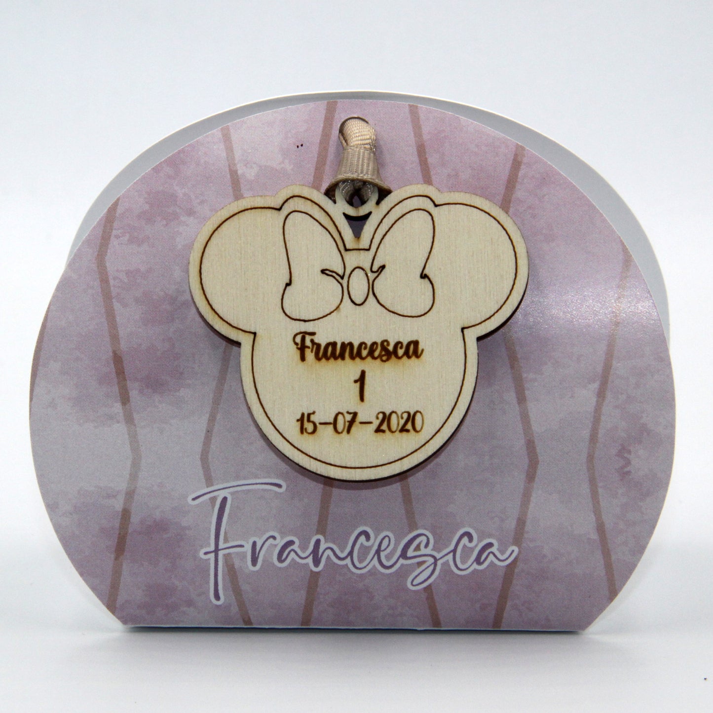 Tag in Legno Personalizzato per Bomboniera, Scatola, Sacchettino | Testa Minnie mod. 1