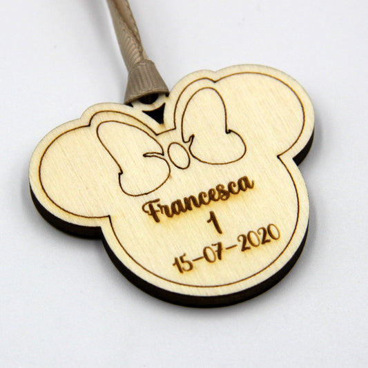 Tag in Legno Personalizzato per Bomboniera, Scatola, Sacchettino | Testa Minnie mod. 1